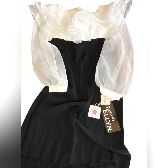 NWT Vintage Cocktail Dress Women’s Size 14 Black White Ruffles Party Holiday 80s - Picture 1 of 10
